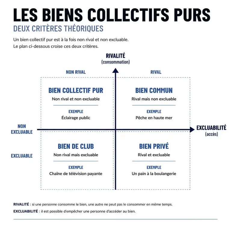 Schéma des critères de rivalité et d'excluabilité définissant un bien collectif pur en économie
