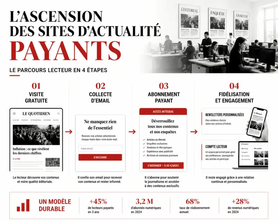Pourquoi les sites d actualite payants se developpent ils : schéma du passage de la visite gratuite à l’abonnement
