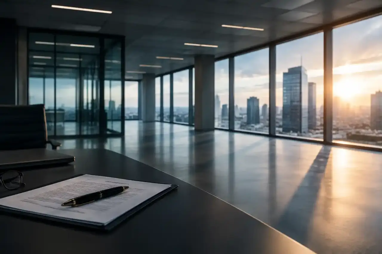 Immeuble de bureaux moderne avec plusieurs espaces inoccupés
