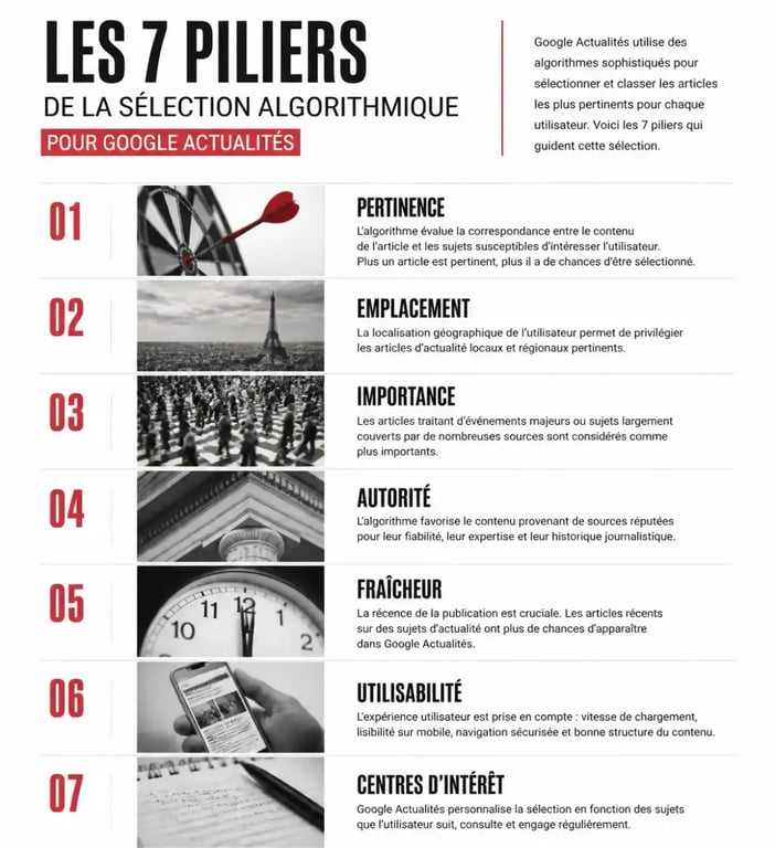 Les 7 piliers de la sélection algorithmique pour le référencement d'un site de presse sur Google Actualités