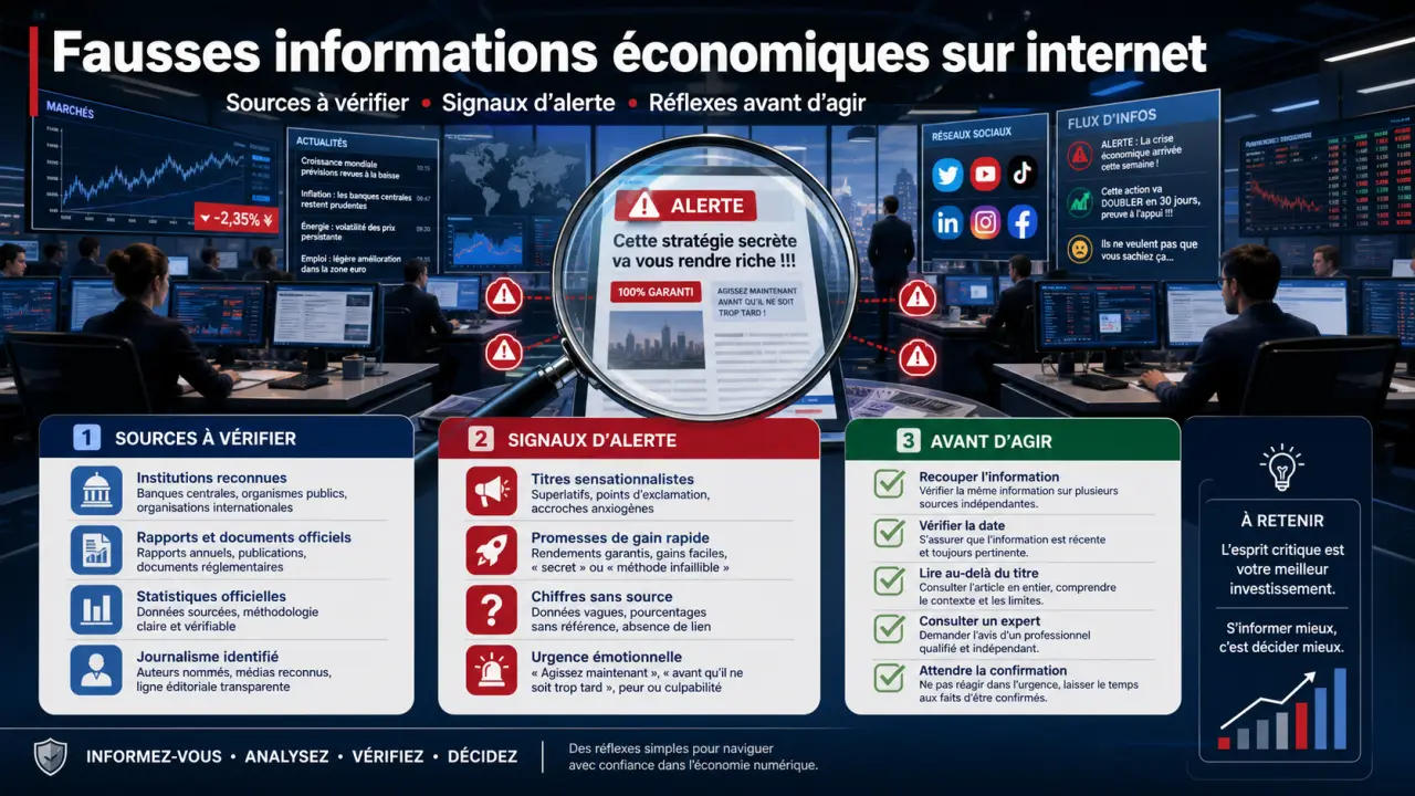Fausses informations économiques sur internet : les sources à vérifier, les signaux d’alerte et les réflexes avant d’agir