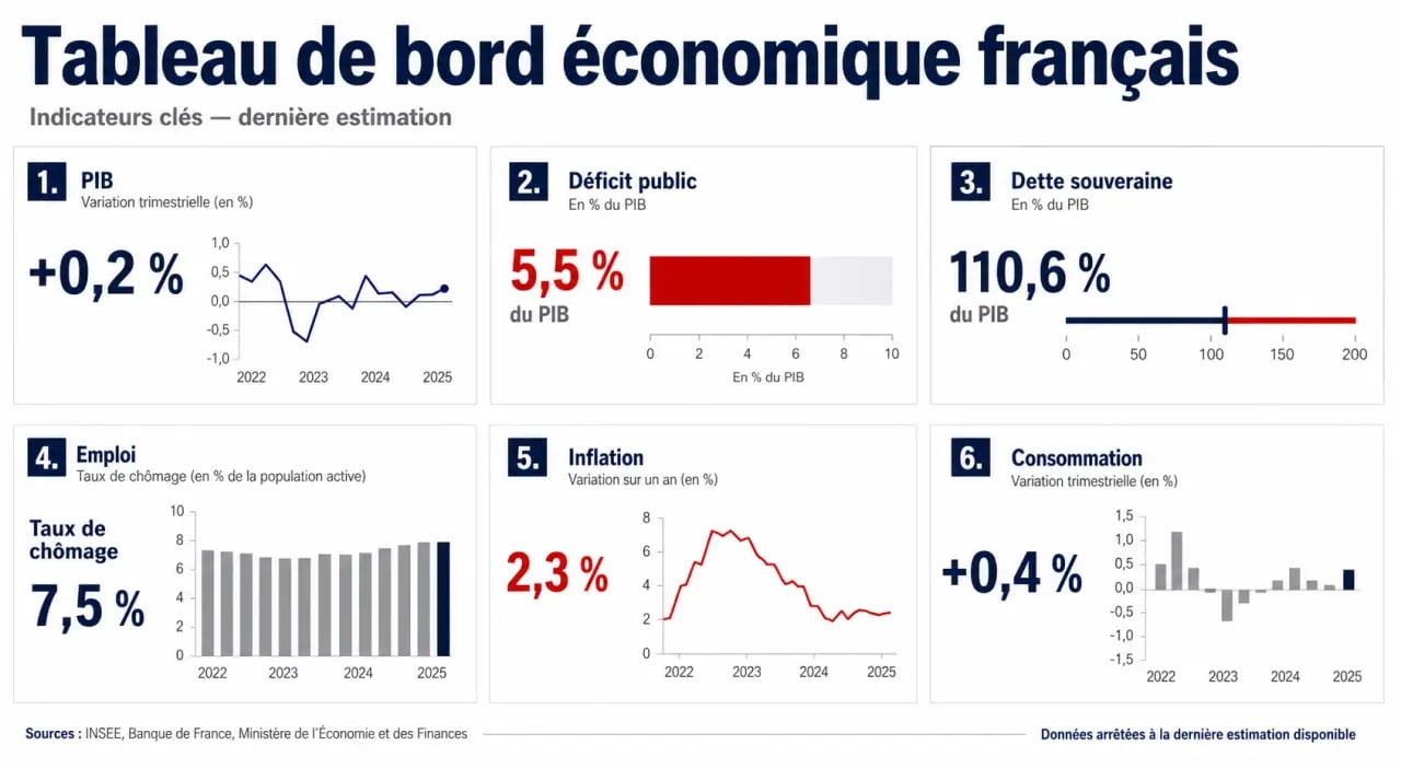 Infographie economie actualité france sur les indicateurs clés de l’économie française