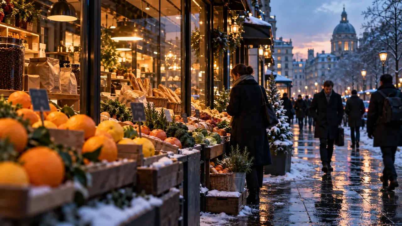 Façades urbaines en hiver, illustration des coûts et des prix qui persistent au fil des saisons