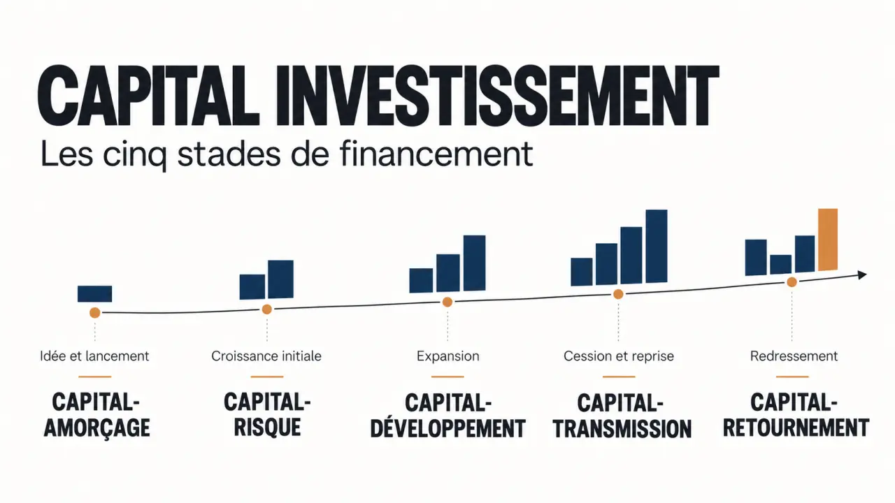 Capital investissement : visualisation des cinq formes de financement selon le stade de l'entreprise
