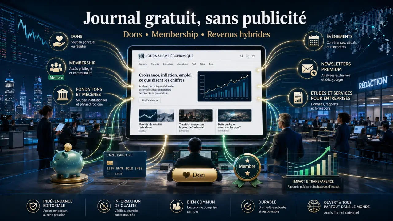 Qui paie un journal en ligne gratuit sans publicité ? Dons, membership et revenus hybrides