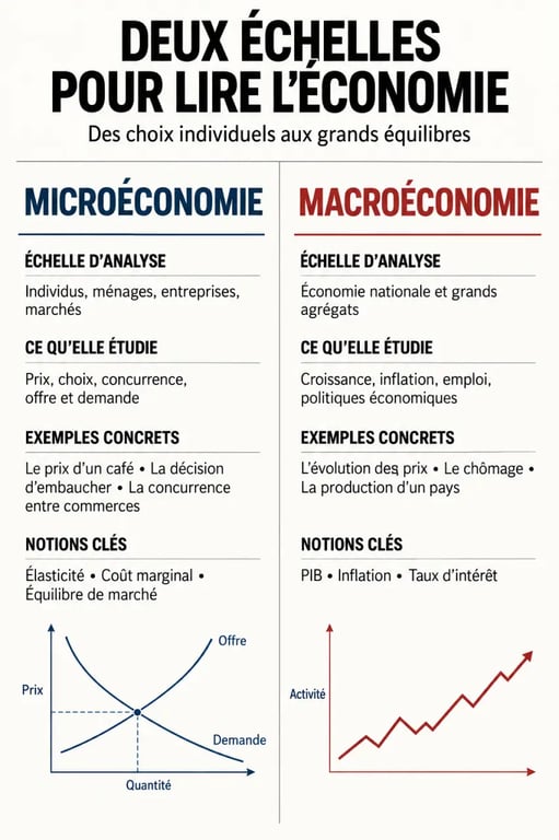 Infographie sur la microéconomie définition et la différence avec la macroéconomie