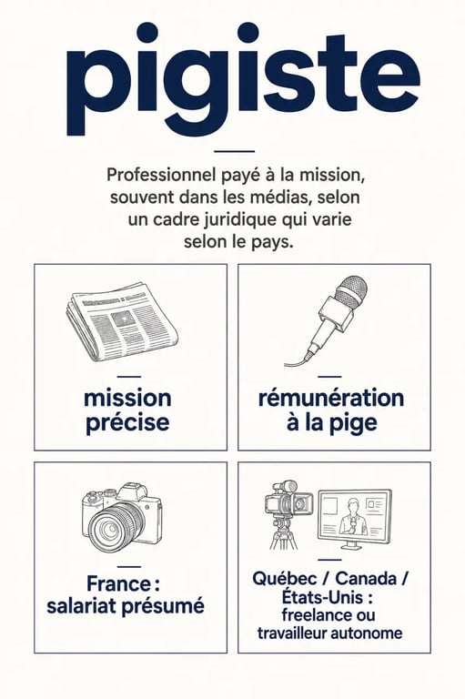 Définition pigiste : fiche visuelle sur le statut, la rémunération et les différences entre France et Québec